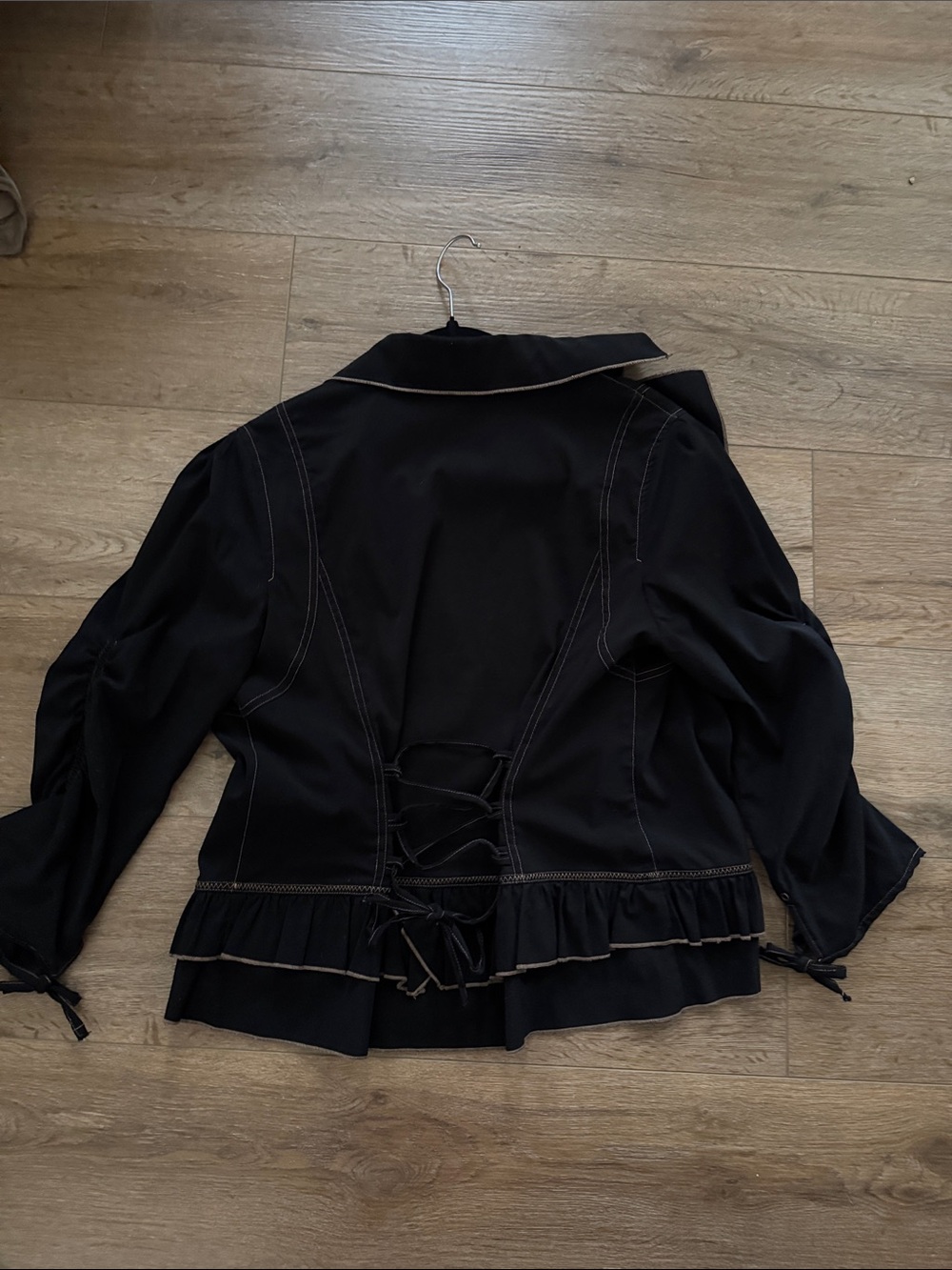 Black Contrast-Stitch Blazer - Women's Tailored Jacket - Picture 11 of 13